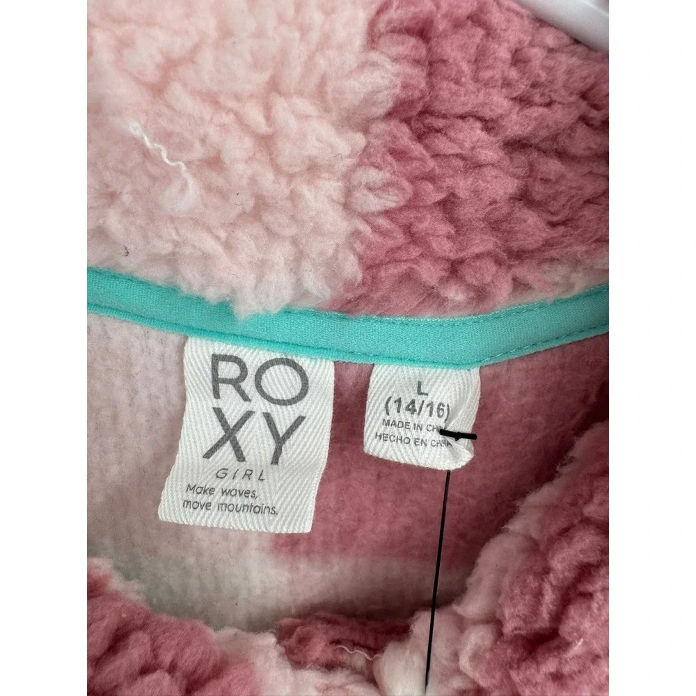 Roxy Shirt Jacket Kids Size L 14/16 Pink Plaid Sherpa Fleece Shacket 25ROFHB03X